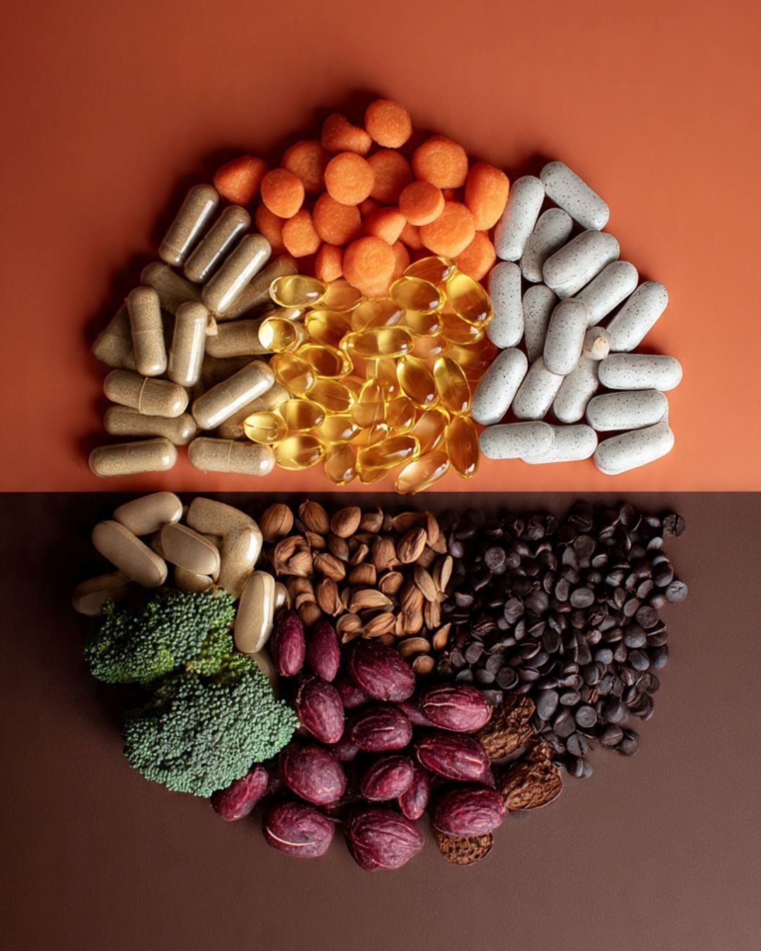 A selection of supplements shown above and a selection of foods & grains shown below.